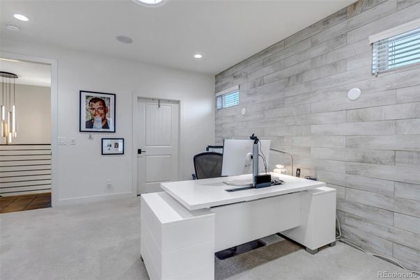 Home Office, Interior, Pendant Lights, Recessed Lighting, Wooden Walls