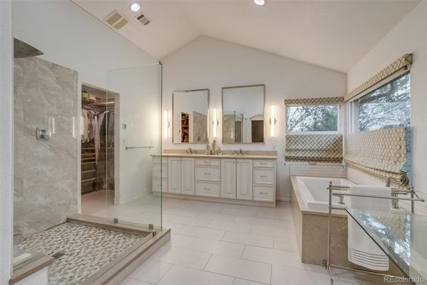 Bathroom, Dual Sink Vanities, Glass Shower, Interior, Recessed Lighting
