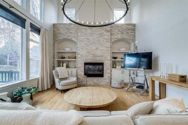 Fireplace, Interior, Living room, Stone Walls, Wood Texture Flooring