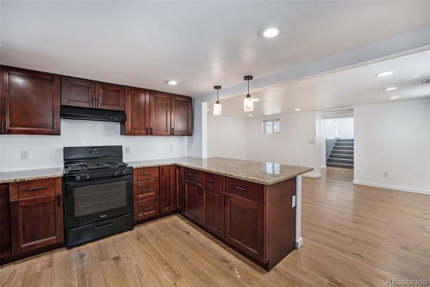 Interior, Kitchen, Pendant Lights, Recessed Lighting, Wood Texture Flooring