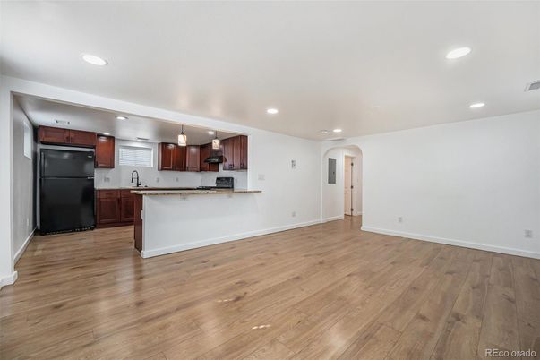 Interior, Kitchen, Recessed Lighting, Wood Texture Flooring