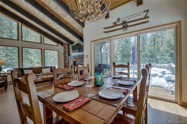 Chandelier, Dining room, Interior, Living room, Wooden Beams, Wood Texture Flooring