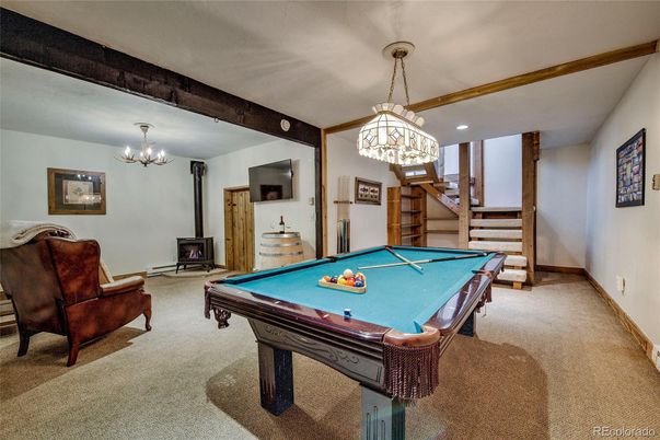 Billiard Table, Chandelier, Game Room, Interior, Recessed Lighting