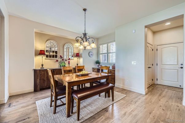 Chandelier, Dining room, Interior, Recessed Lighting, Wood Texture Flooring