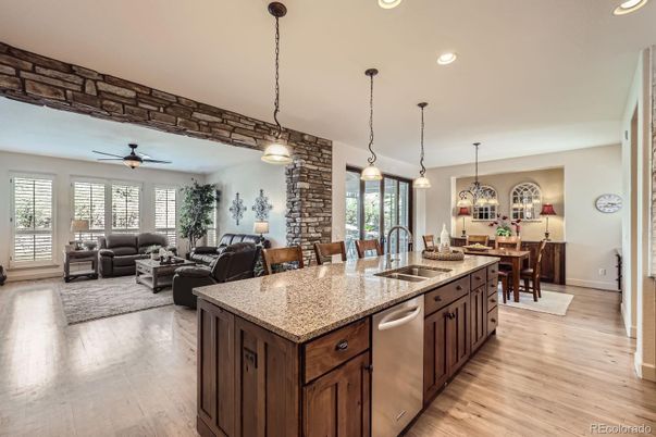 Dining room, Interior, Kitchen, Living room, Pendant Lights, Recessed Lighting, Wood Texture Flooring