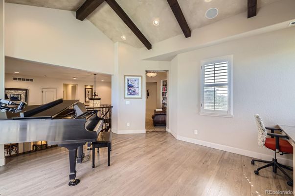 Interior, Piano, Recessed Lighting, Wooden Beams, Wood Texture Flooring