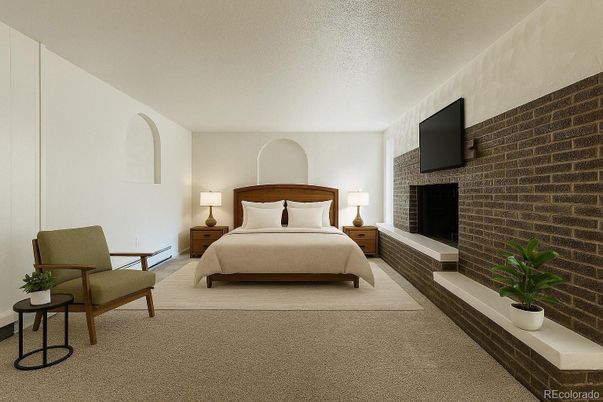 Bedroom, Fireplace, Interior