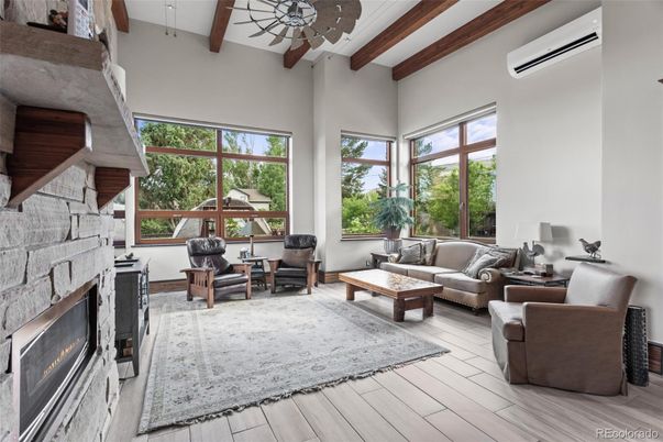 Fireplace, Interior, Living room, Wooden Beams, Wood Texture Flooring