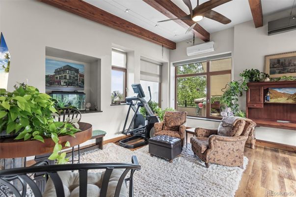 Fitness Equipment, Interior, Living room, Wooden Beams, Wood Texture Flooring