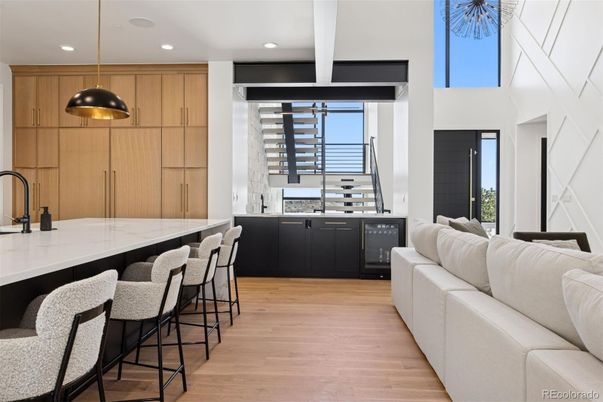 Interior, Kitchen, Living room, Pendant Lights, Recessed Lighting, Wood Texture Flooring