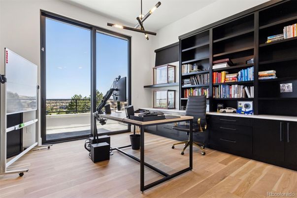 Home Office, Interior, Pendant Lights, Wood Texture Flooring