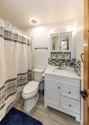 Bathroom, Interior, Recessed Lighting, Wood Texture Flooring