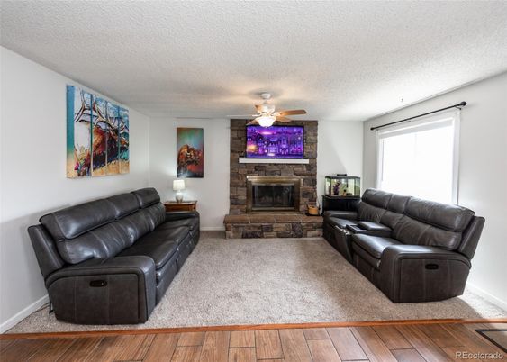 Fireplace, Interior, Living room, Stone Walls, Wood Texture Flooring