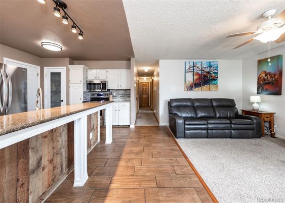 Interior, Kitchen, Living room, Stainless Steel Appliances, Wood Texture Flooring