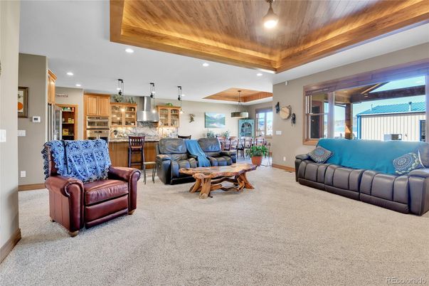 Interior, Kitchen, Living room, Pendant Lights, Recessed Lighting, Stainless Steel Appliances, Wooden Ceilings