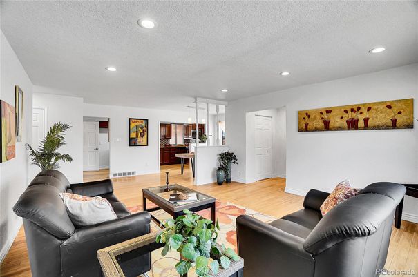 Interior, Kitchen, Living room, Pendant Lights, Recessed Lighting, Wood Texture Flooring