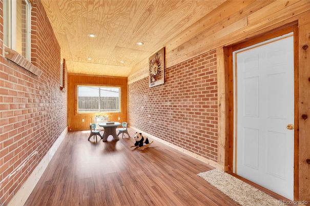 Interior, Recessed Lighting, Stone Walls, Wooden Ceilings, Wood Texture Flooring