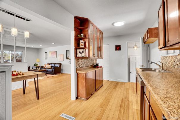 Interior, Kitchen, Pendant Lights, Recessed Lighting, Wood Texture Flooring