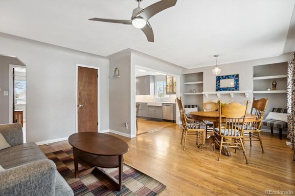 Dining room, Interior, Kitchen, Pendant Lights, Wood Texture Flooring