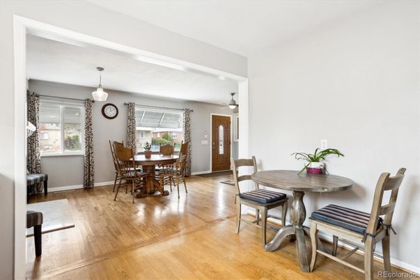 Dining room, Interior, Pendant Lights, Wood Texture Flooring