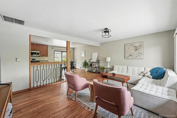 Interior, Kitchen, Living room, Stainless Steel Appliances, Wood Texture Flooring