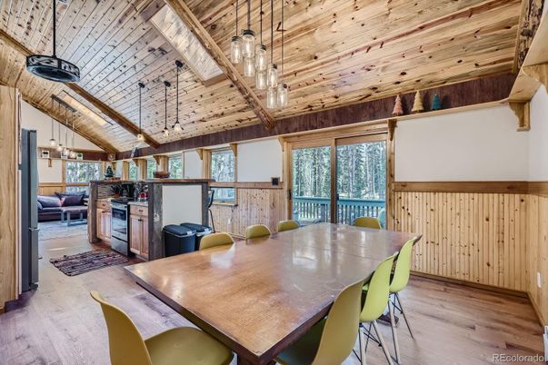 Dining room, Interior, Kitchen, Pendant Lights, Wooden Ceilings, Wood Texture Flooring