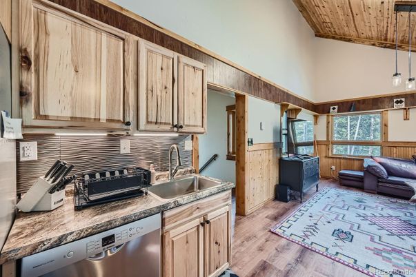 Interior, Kitchen, Pendant Lights, Wood Texture Flooring