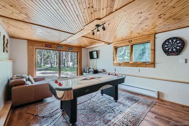 Billiard Table, Game Room, Interior, Wooden Ceilings, Wood Texture Flooring