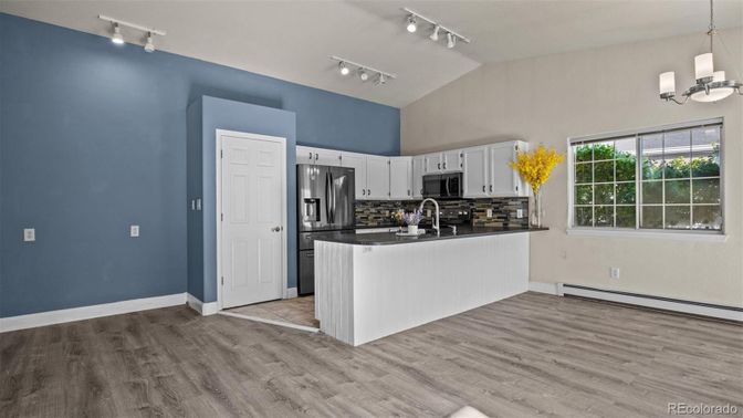 Interior, Kitchen, Pendant Lights, Stainless Steel Appliances, Wood Texture Flooring