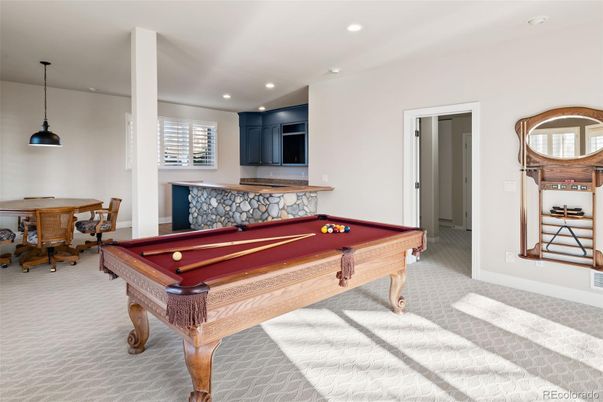 Billiard Table, Game Room, Interior, Pendant Lights, Recessed Lighting