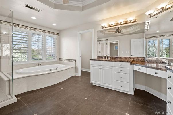 Bathroom, Dual Sink Vanities, Glass Shower, Interior, Recessed Lighting