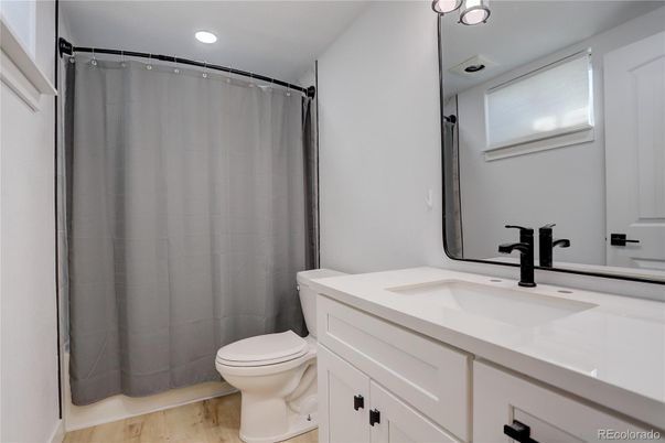 Bathroom, Interior, Recessed Lighting, Wood Texture Flooring