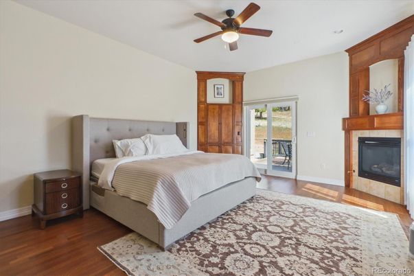 Bedroom, Fireplace, Interior, Wood Texture Flooring