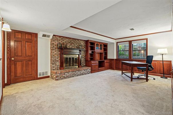 Fireplace, Home Office, Interior, Stone Walls