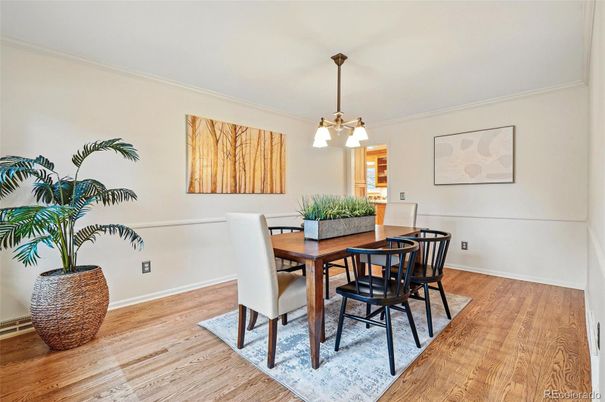 Dining room, Interior, Pendant Lights, Wood Texture Flooring