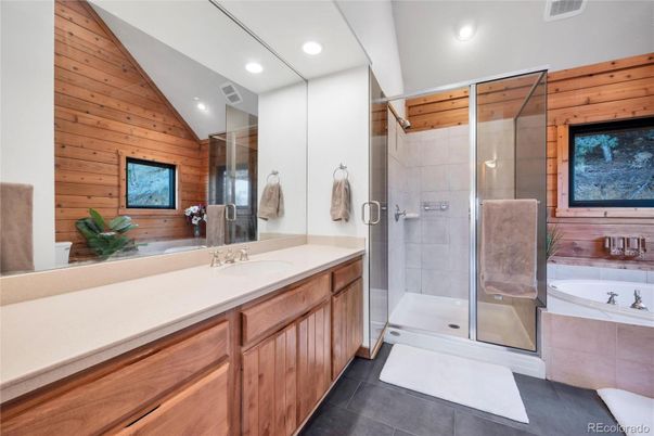 Bathroom, Glass Shower, Interior, Recessed Lighting, Wooden Walls