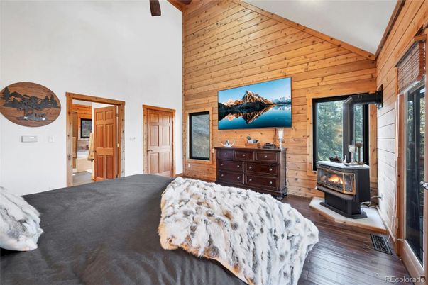 Bedroom, Fireplace, Interior, Wood Texture Flooring, Wooden Walls