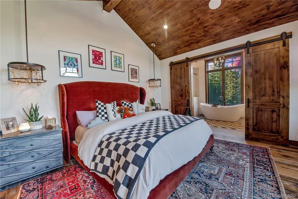 Bedroom, Interior, Recessed Lighting, Wooden Ceilings, Wood Texture Flooring