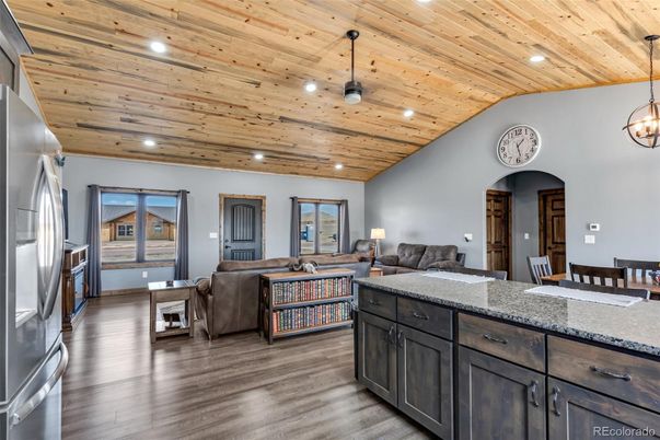 Interior, Living room, Pendant Lights, Recessed Lighting, Wooden Ceilings, Wood Texture Flooring