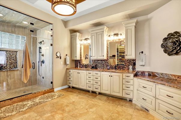 Bathroom, Dual Sink Vanities, Glass Shower, Interior