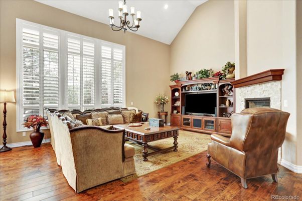 Chandelier, Fireplace, Interior, Living room, Recessed Lighting, Wood Texture Flooring