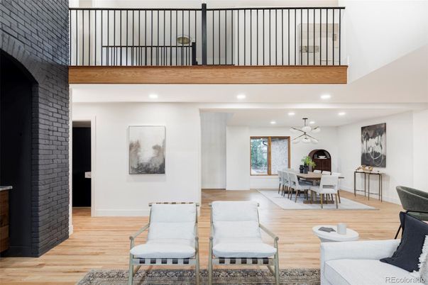 Dining room, Interior, Pendant Lights, Recessed Lighting, Wood Texture Flooring
