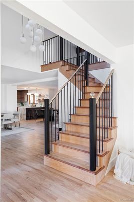 Dining room, Interior, Kitchen, Pendant Lights, Wood Texture Flooring