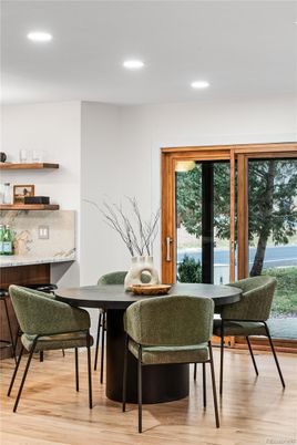 Dining room, Interior, Recessed Lighting, Wood Texture Flooring