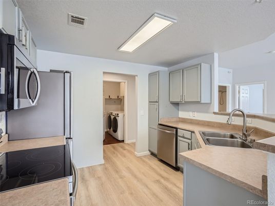 Interior, Kitchen, Washer, Wood Texture Flooring