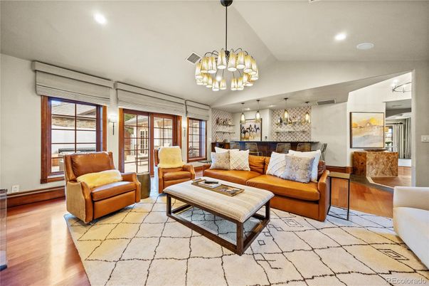 Chandelier, Interior, Living room, Pendant Lights, Recessed Lighting, Wood Texture Flooring