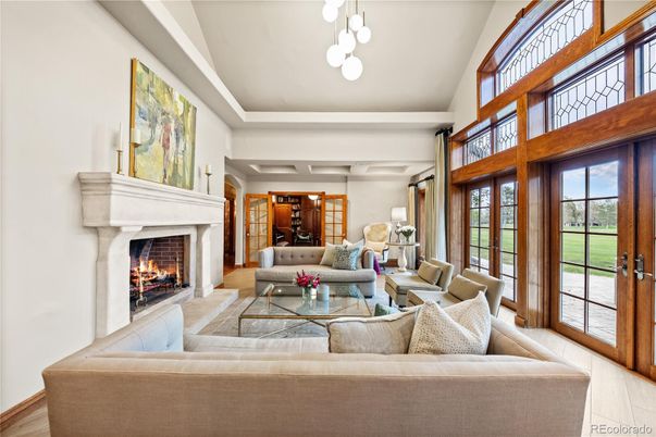 Fireplace, Interior, Living room, Pendant Lights, Wood Texture Flooring