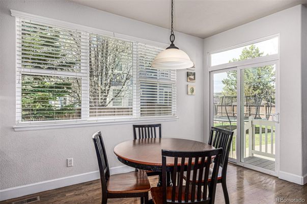 Dining room, Interior, Pendant Lights, Wood Texture Flooring