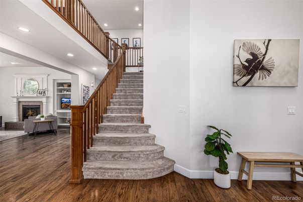 Fireplace, Interior, Recessed Lighting, Wood Texture Flooring