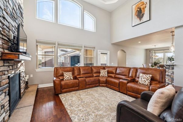Fireplace, Interior, Living room, Pendant Lights, Recessed Lighting, Wood Texture Flooring